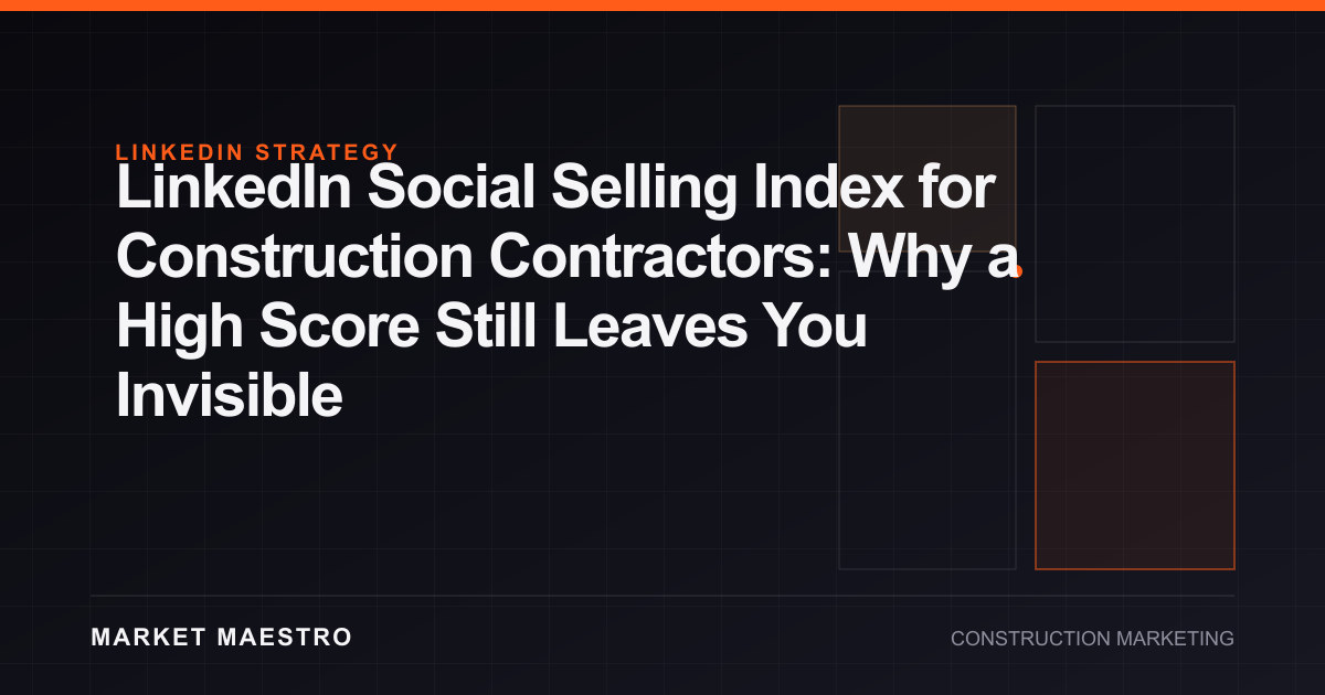 Construction contractor checking LinkedIn Social Selling Index score on a laptop